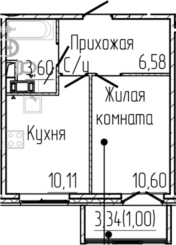 1-комнатная квартира 31.89 м², 2/8 эт., ЖК «SERTOLOVO PARK»